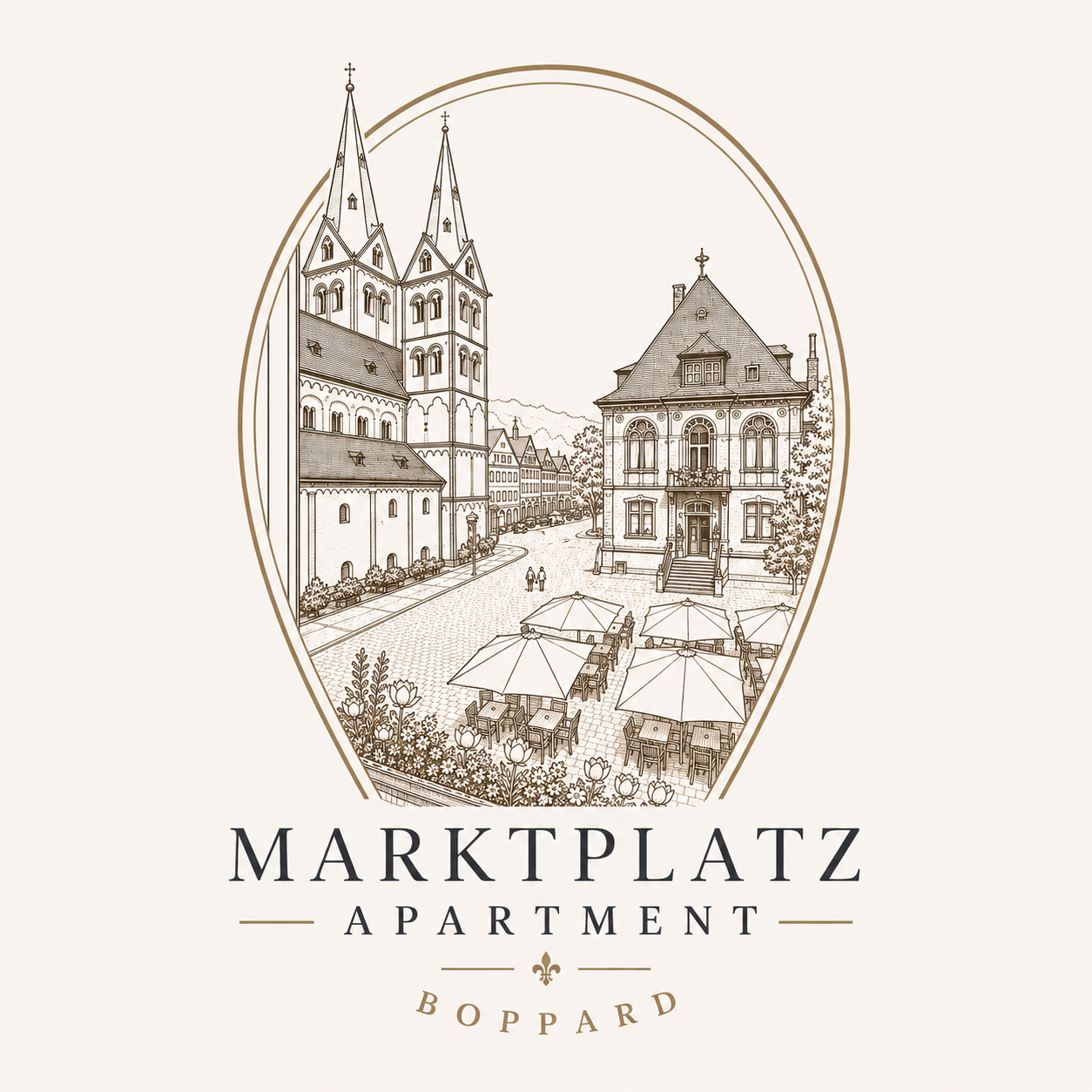 Marktplatz Apartment Boppard – Logo mit Marktplatz und Kirche